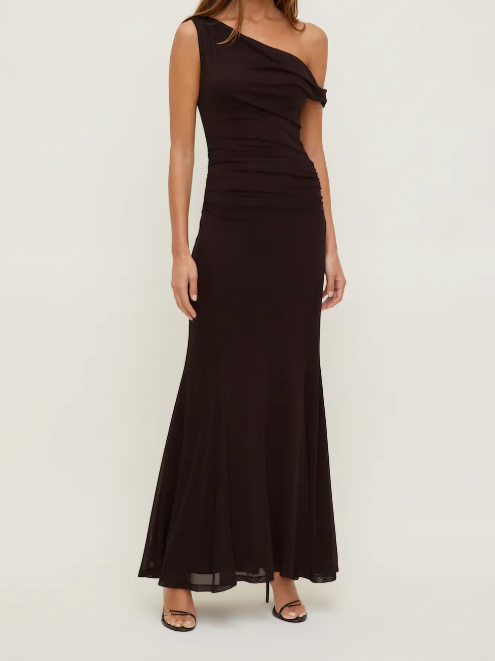 Dynamite Dallas One Shoulder Mesh Maxi Dress Burgundy